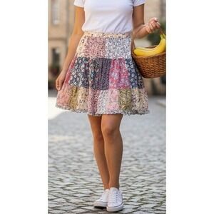 Young Threads Patchwork Floral Mini‎ Skirt Hippie Festival Boho Gypsy Women's XL